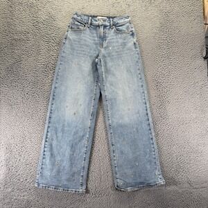 Victoria's Secret Pink Jean Women 0 Blue Cotton Denim Wide-Leg Baggy Embroidered